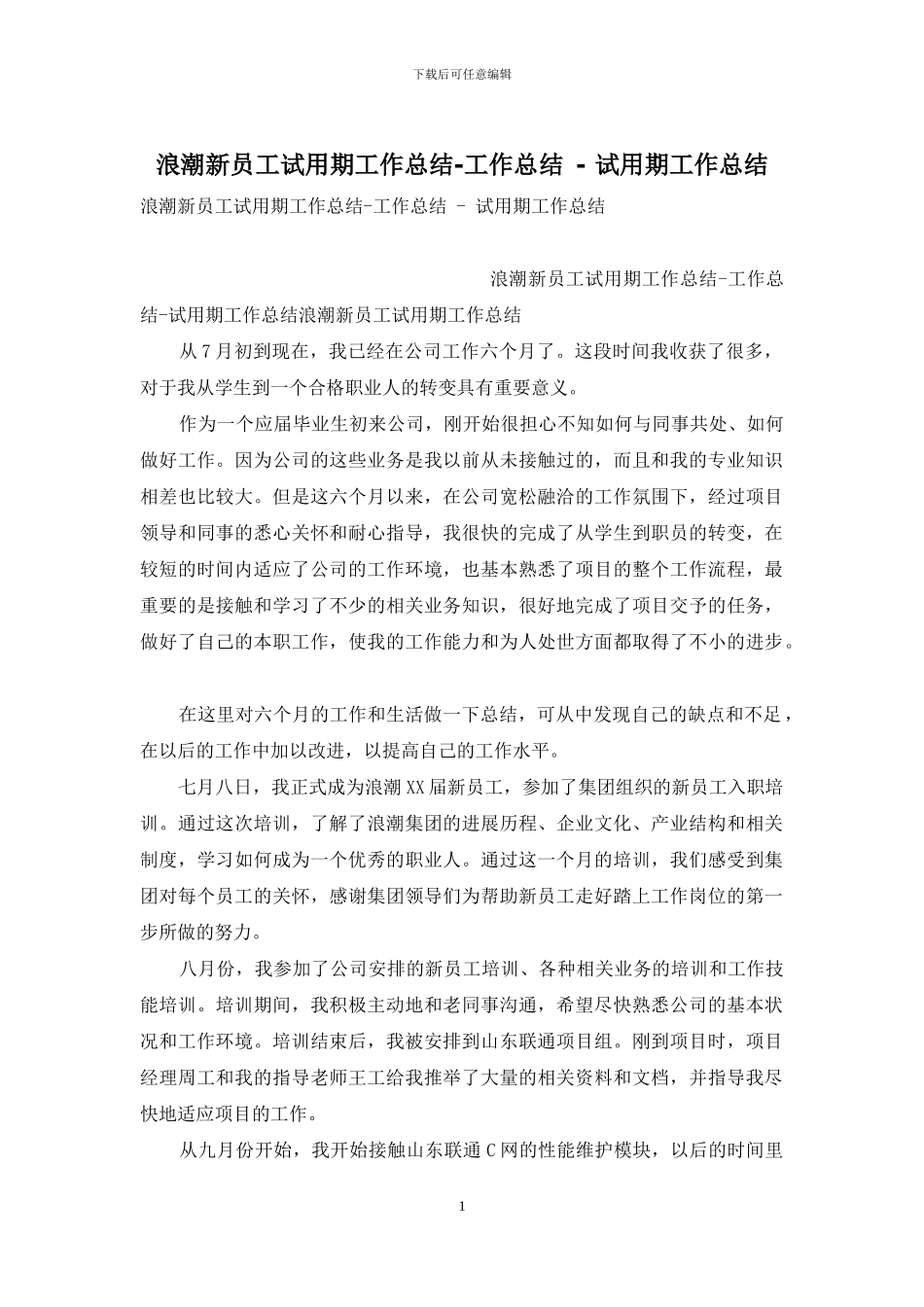 浪潮新员工试用期工作总结-工作总结---试用期工作总结_第1页