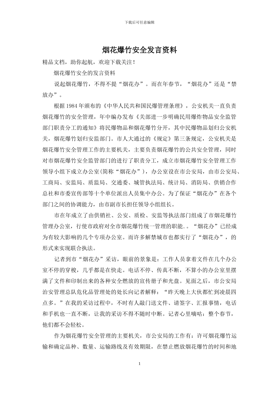 烟花爆竹安全发言资料_第1页