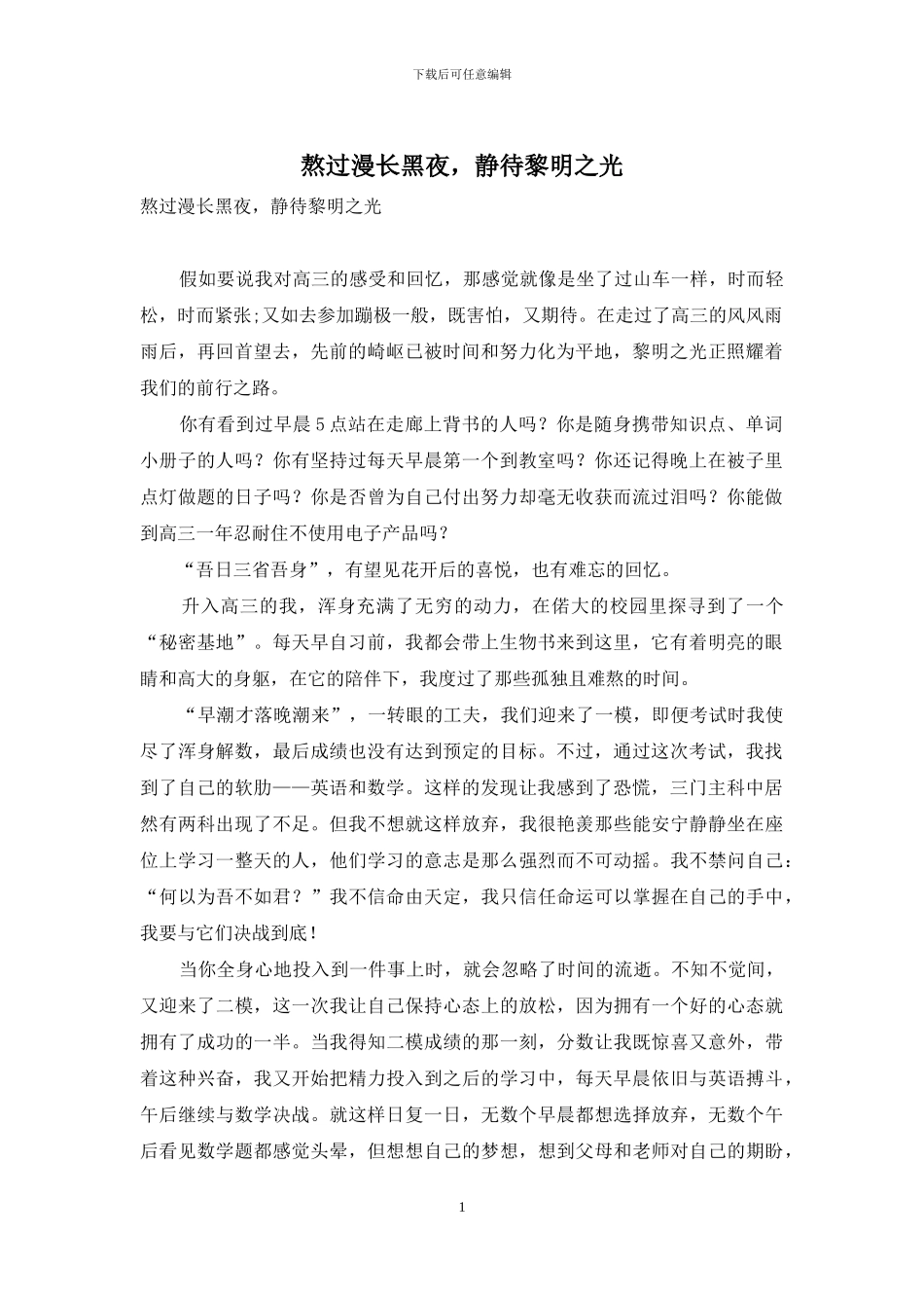 熬过漫长黑夜-静待黎明之光_第1页