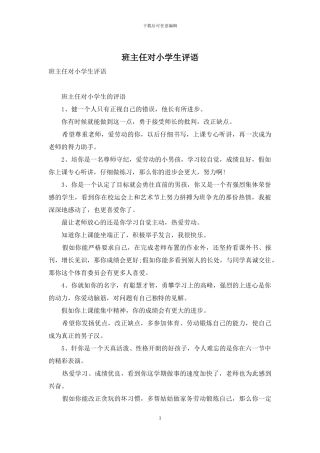 班主任对小学生评语