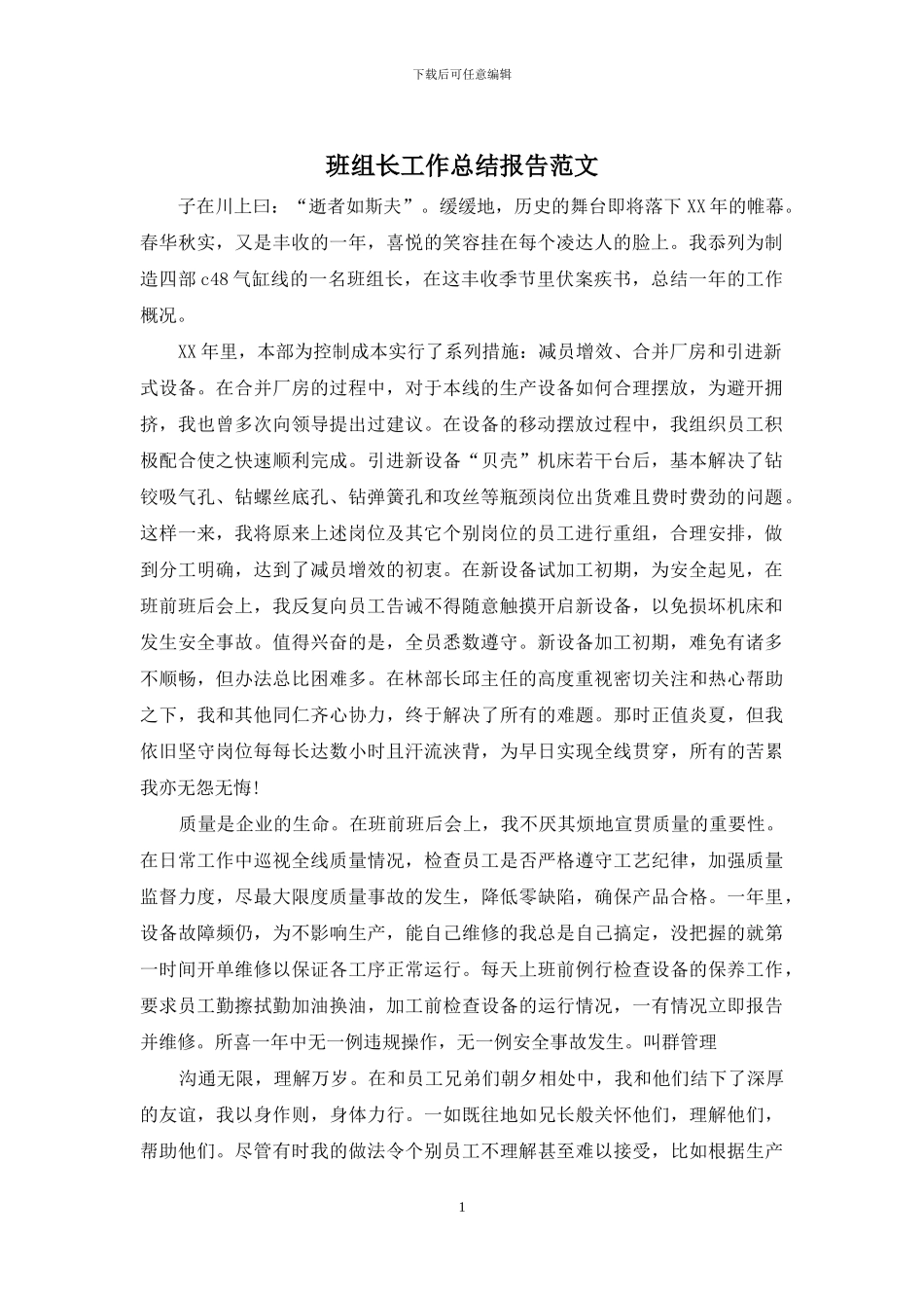 班组长工作总结报告范文_第1页