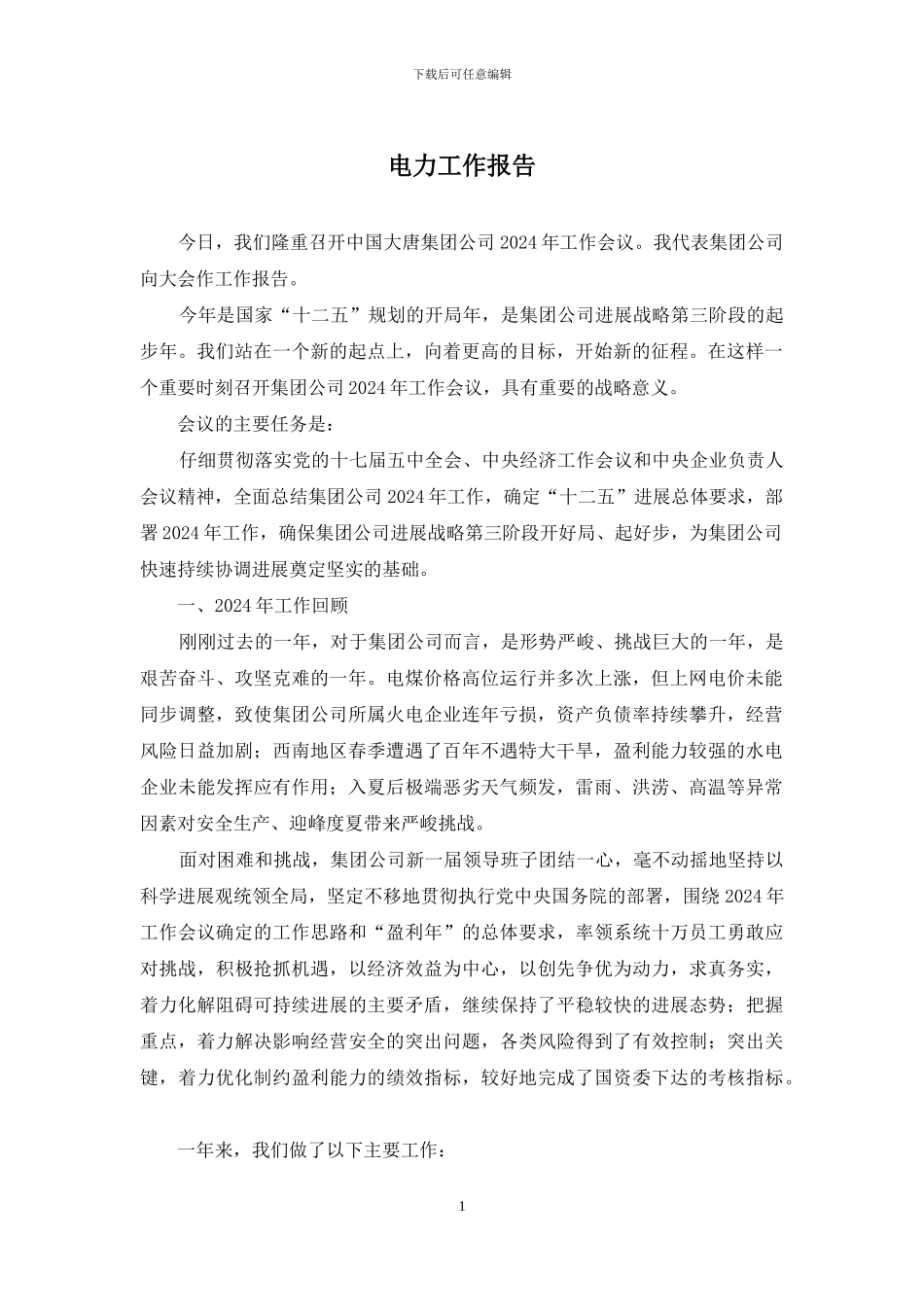 电力工作报告_第1页