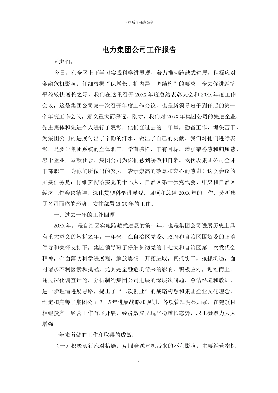 电力集团公司工作报告_第1页