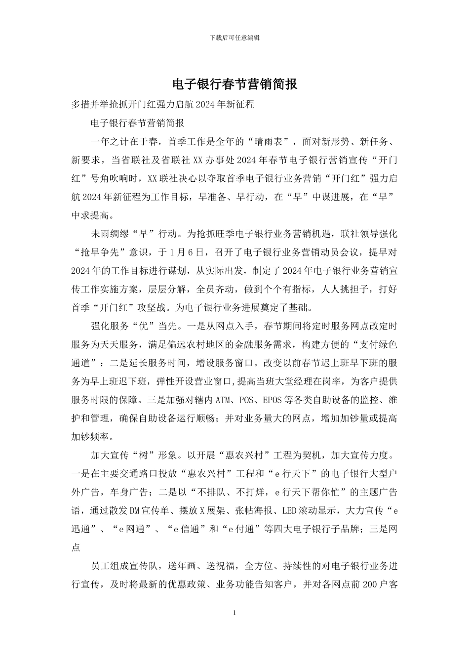 电子银行春节营销简报_第1页