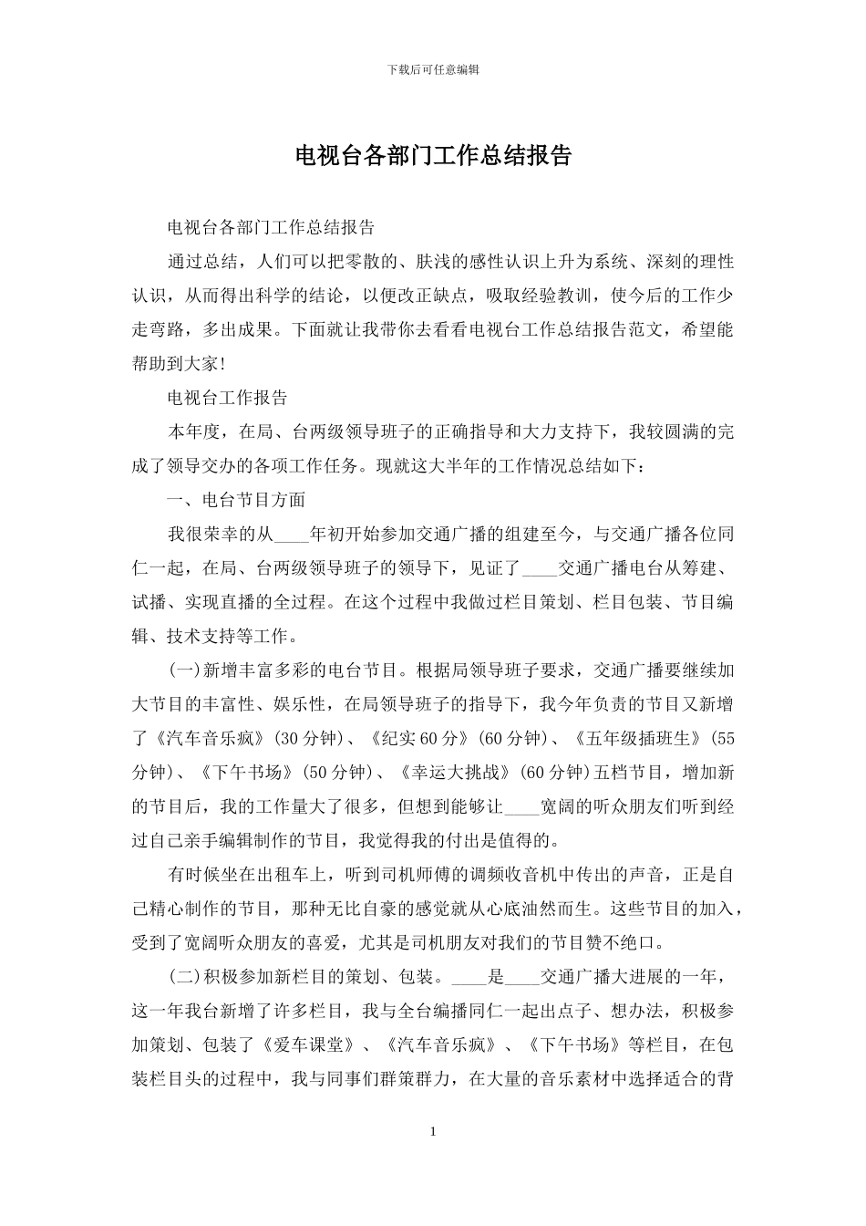 电视台各部门工作总结报告_第1页
