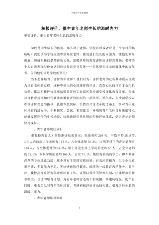 积极评价-催生青年教师生长的温暖内力