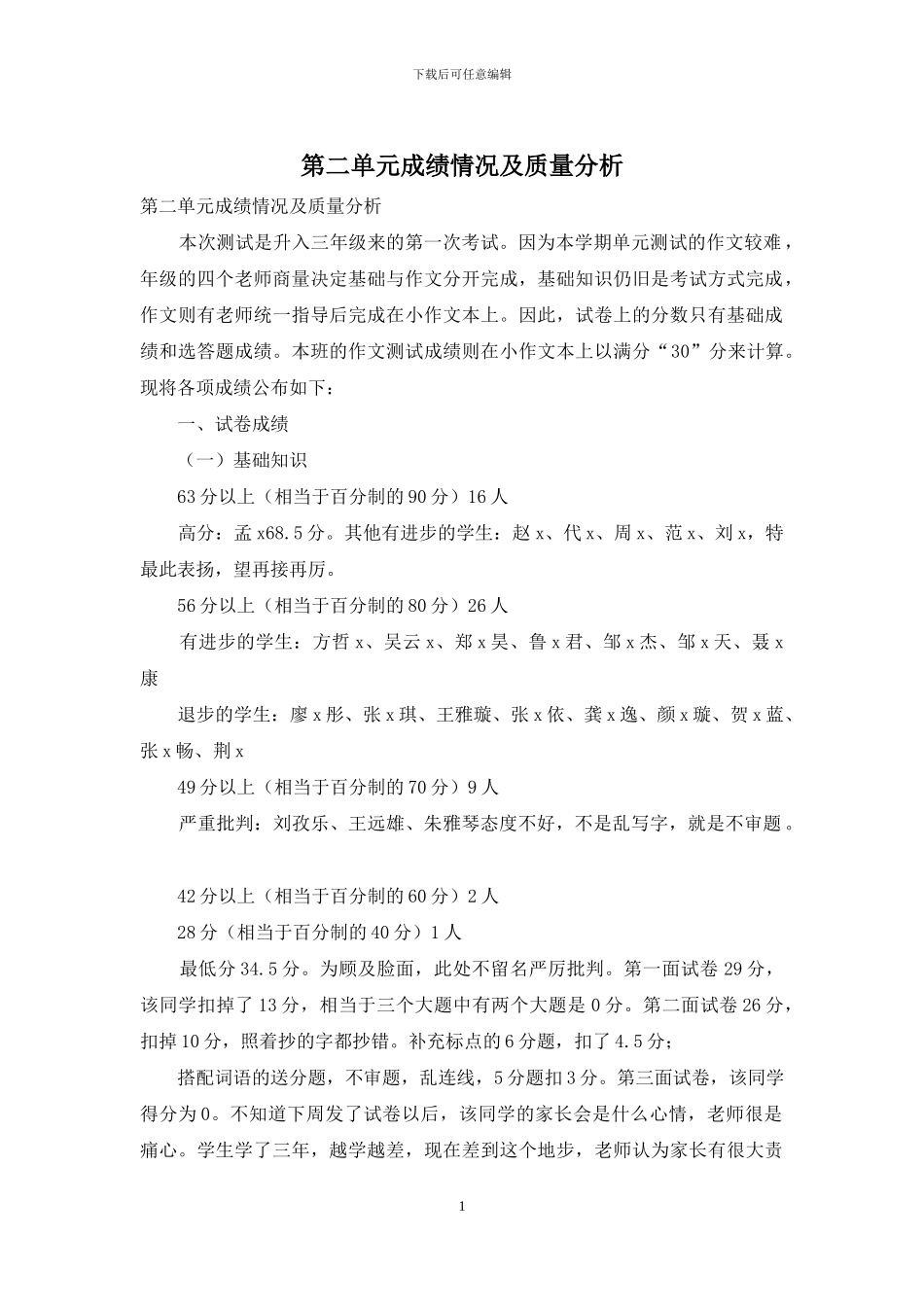 第二单元成绩情况及质量分析_第1页