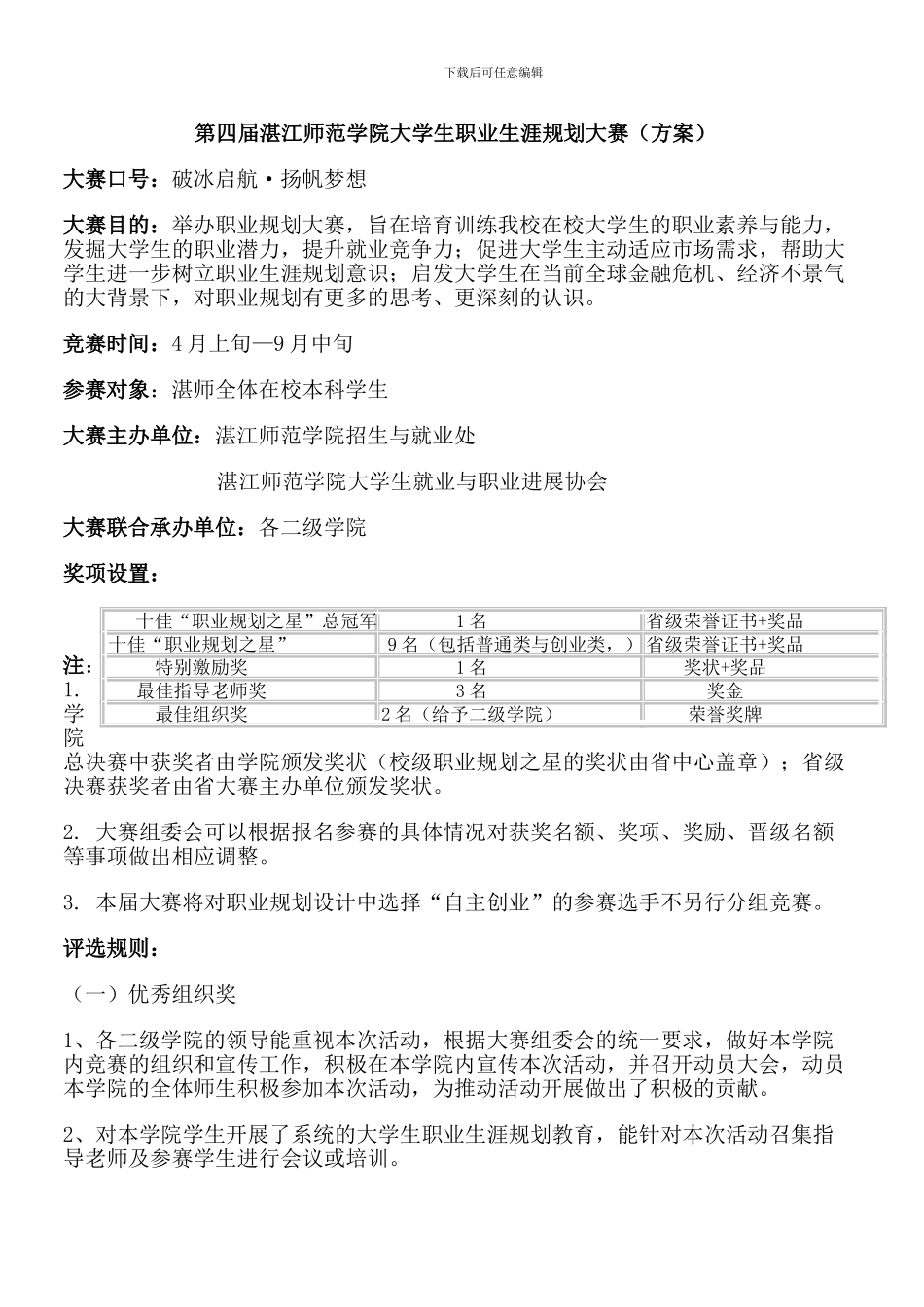 第四届湛江师范学院大学生职业生涯规划大赛_第1页