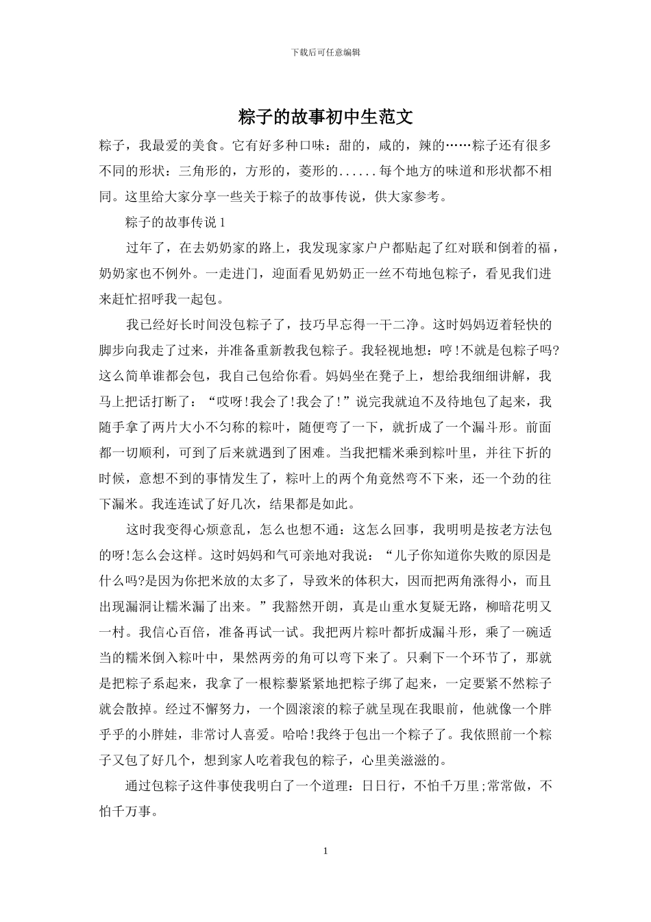 粽子的故事初中生范文_第1页