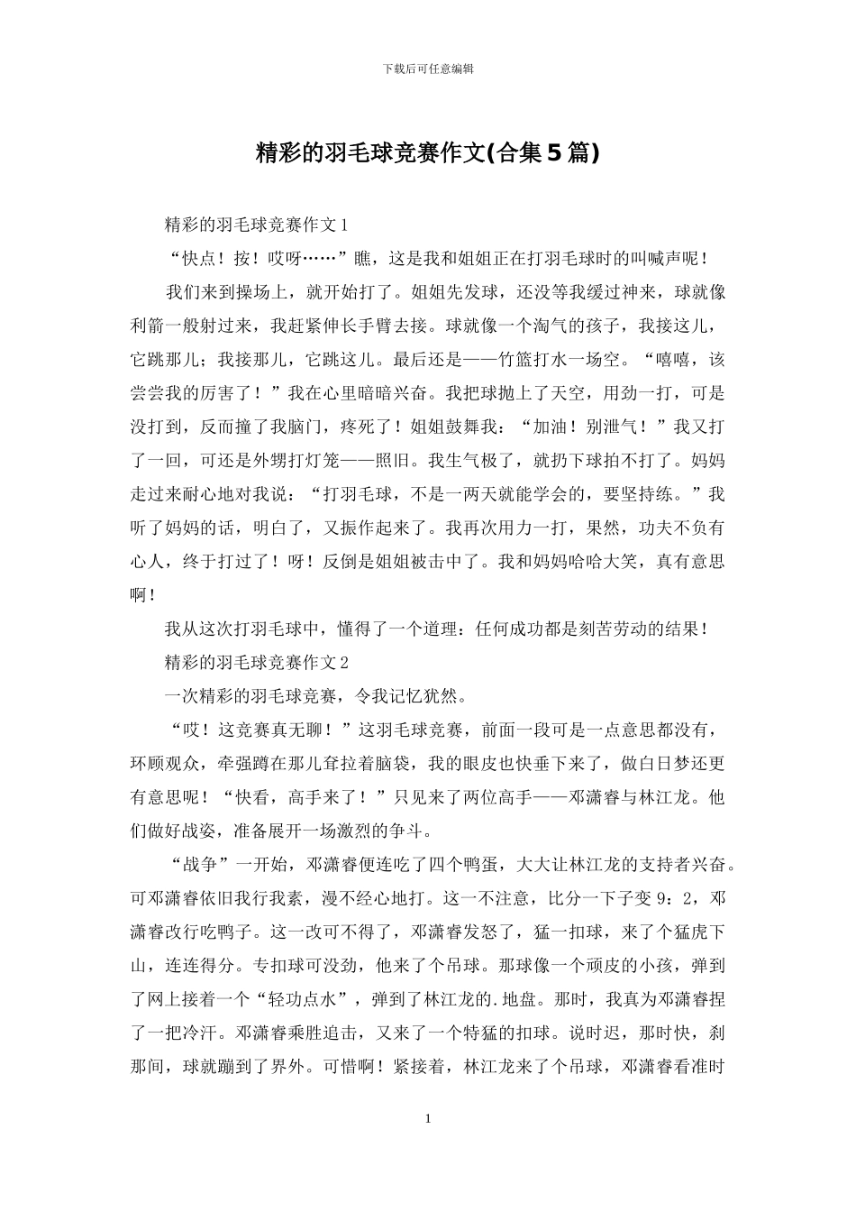 精彩的羽毛球比赛作文_第1页
