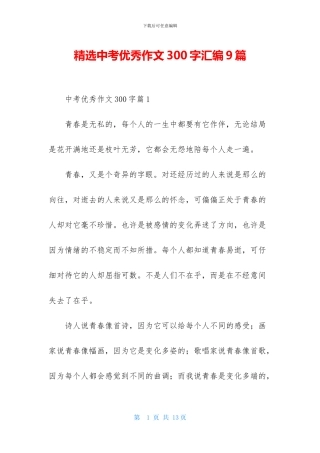 精选中考优秀作文300字汇编9篇