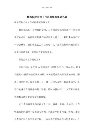 精选保险公司工作总结模板集锦九篇