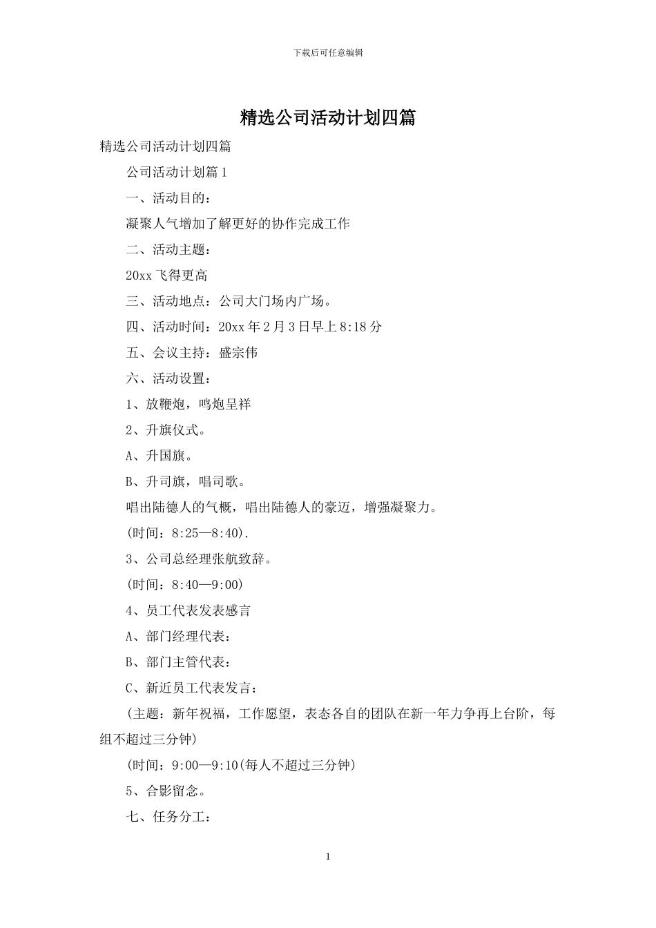 精选公司活动计划四篇_第1页