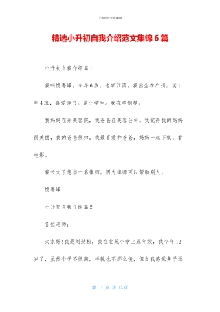 精选小升初自我介绍范文集锦6篇