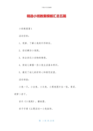 精选小班教案模板汇总五篇