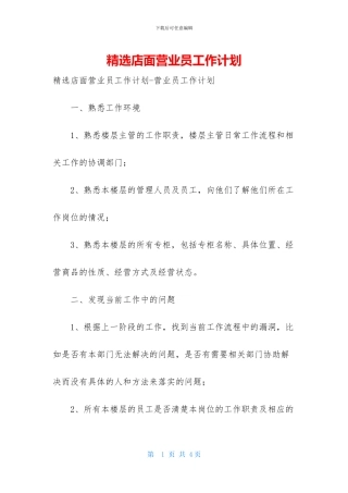 精选店面营业员工作计划
