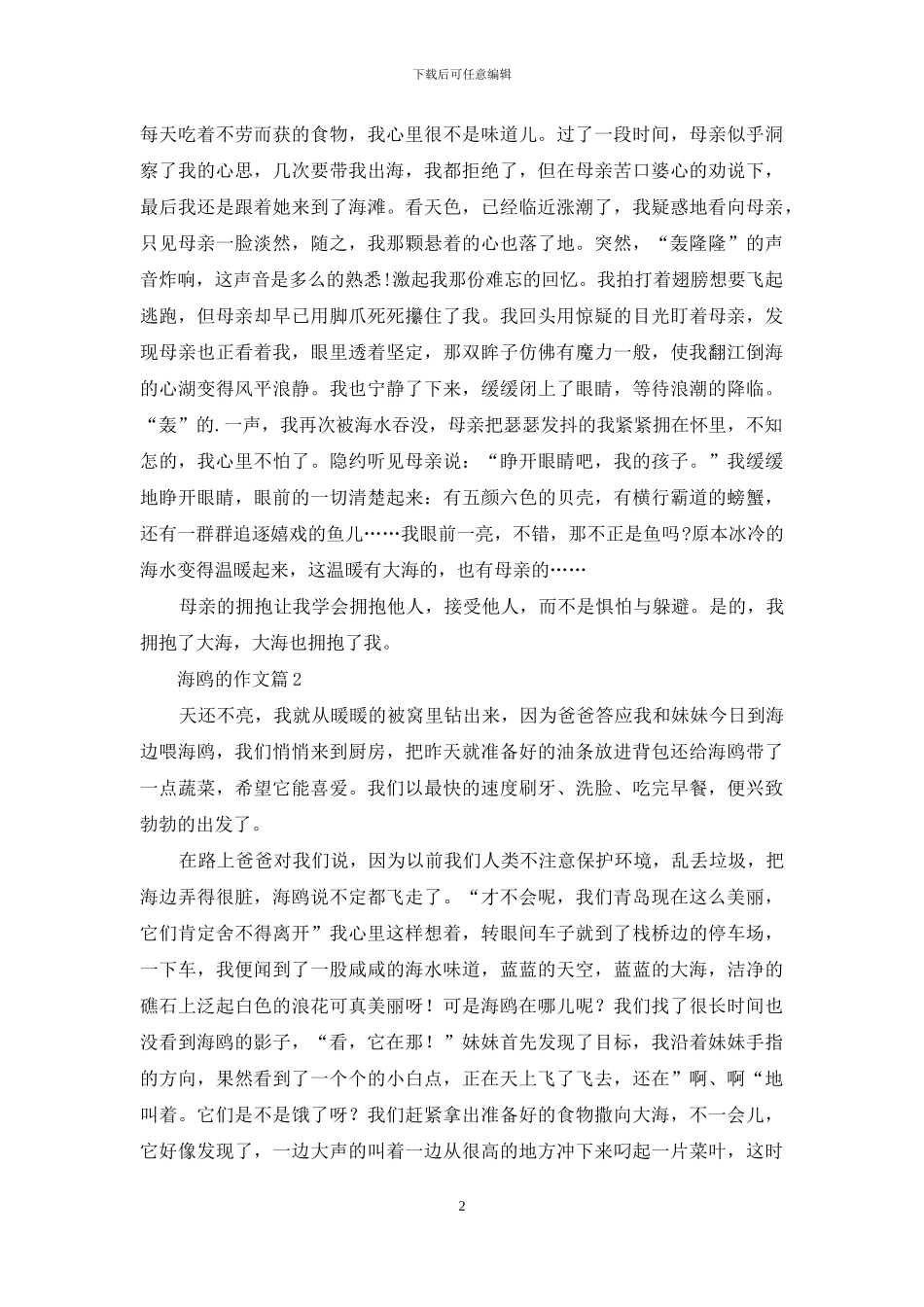 精选海鸥的作文三篇_第2页
