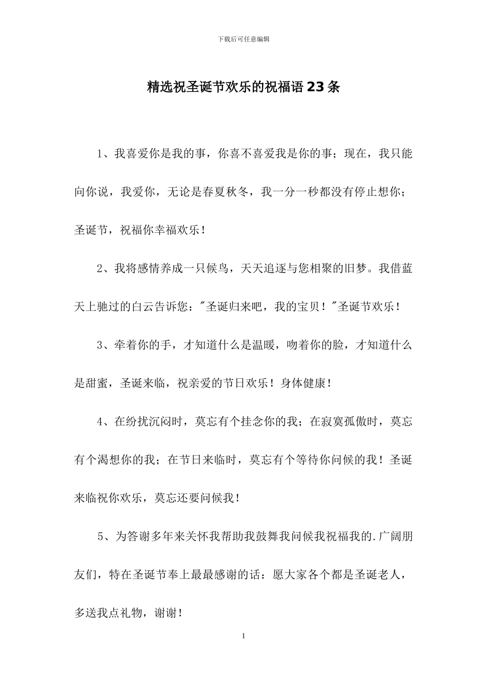 精选祝圣诞节快乐的祝福语23条_第1页