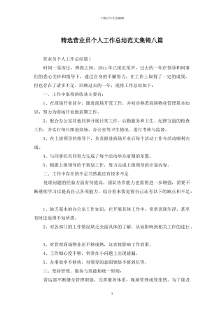 精选营业员个人工作总结范文集锦八篇