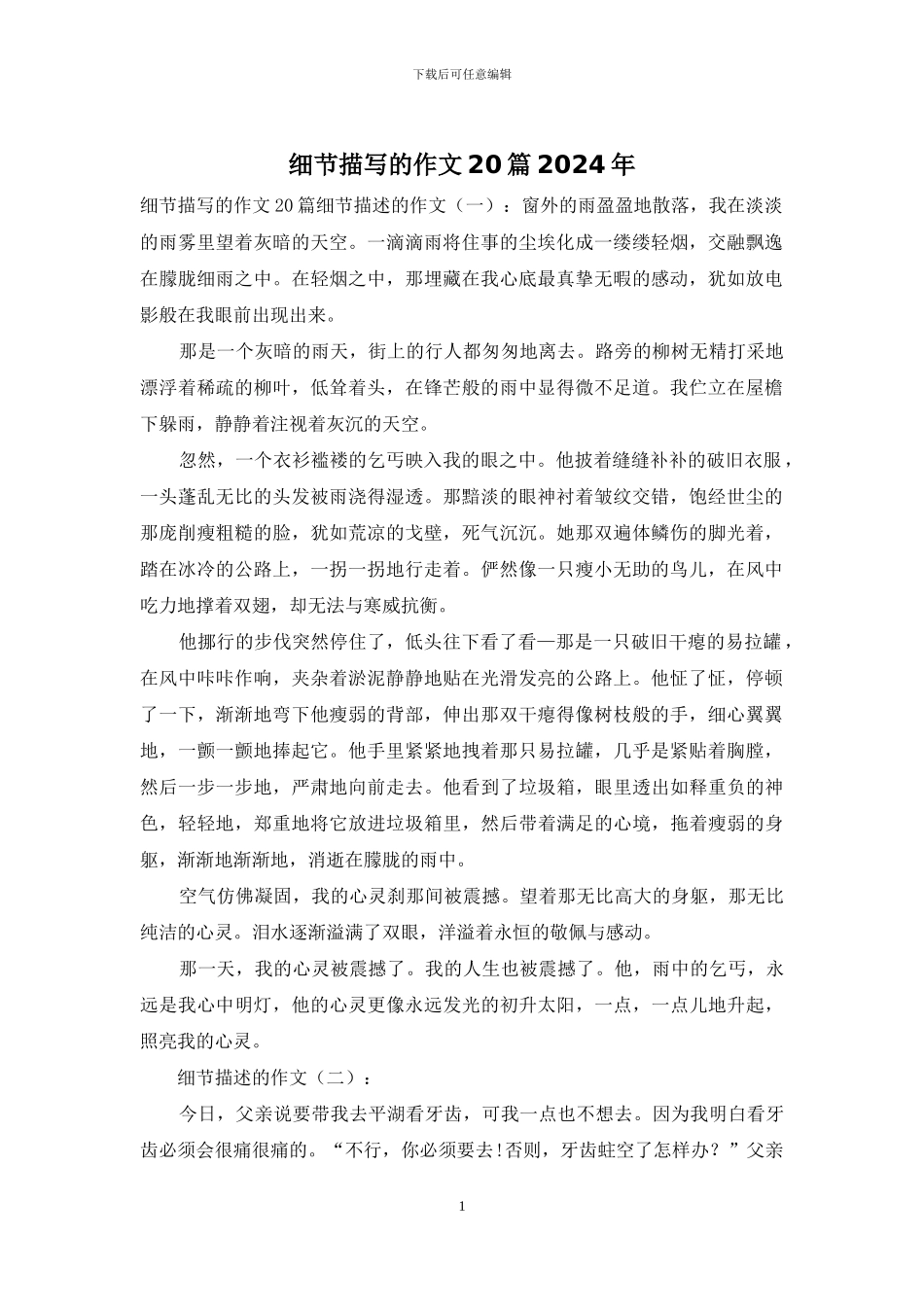 细节描写的作文20篇2024年_第1页