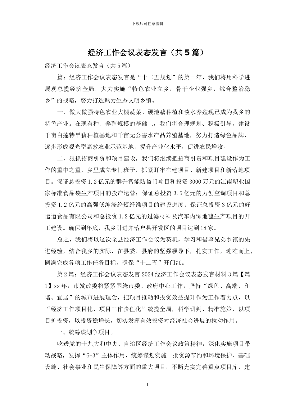 经济工作会议表态发言_第1页