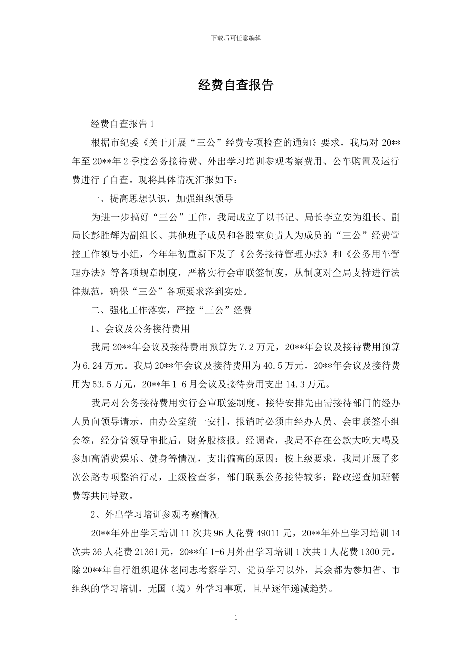 经费自查报告_第1页