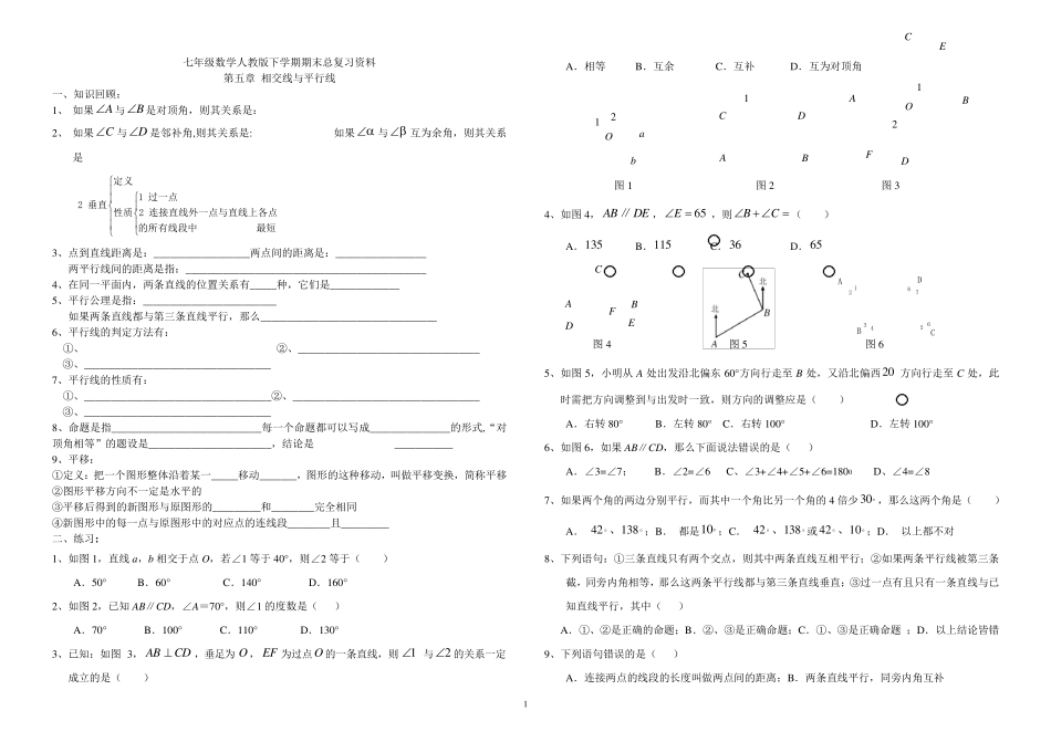 人教版七年级数学下册考点及典型题型总复习_第1页