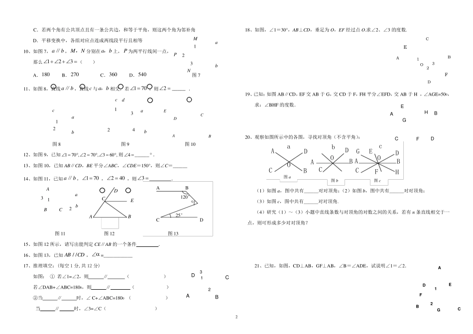 人教版七年级数学下册考点及典型题型总复习_第2页