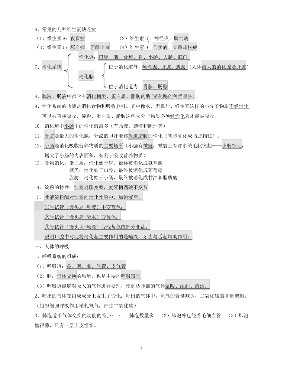 人教版七年级生物下册复习提纲_第2页