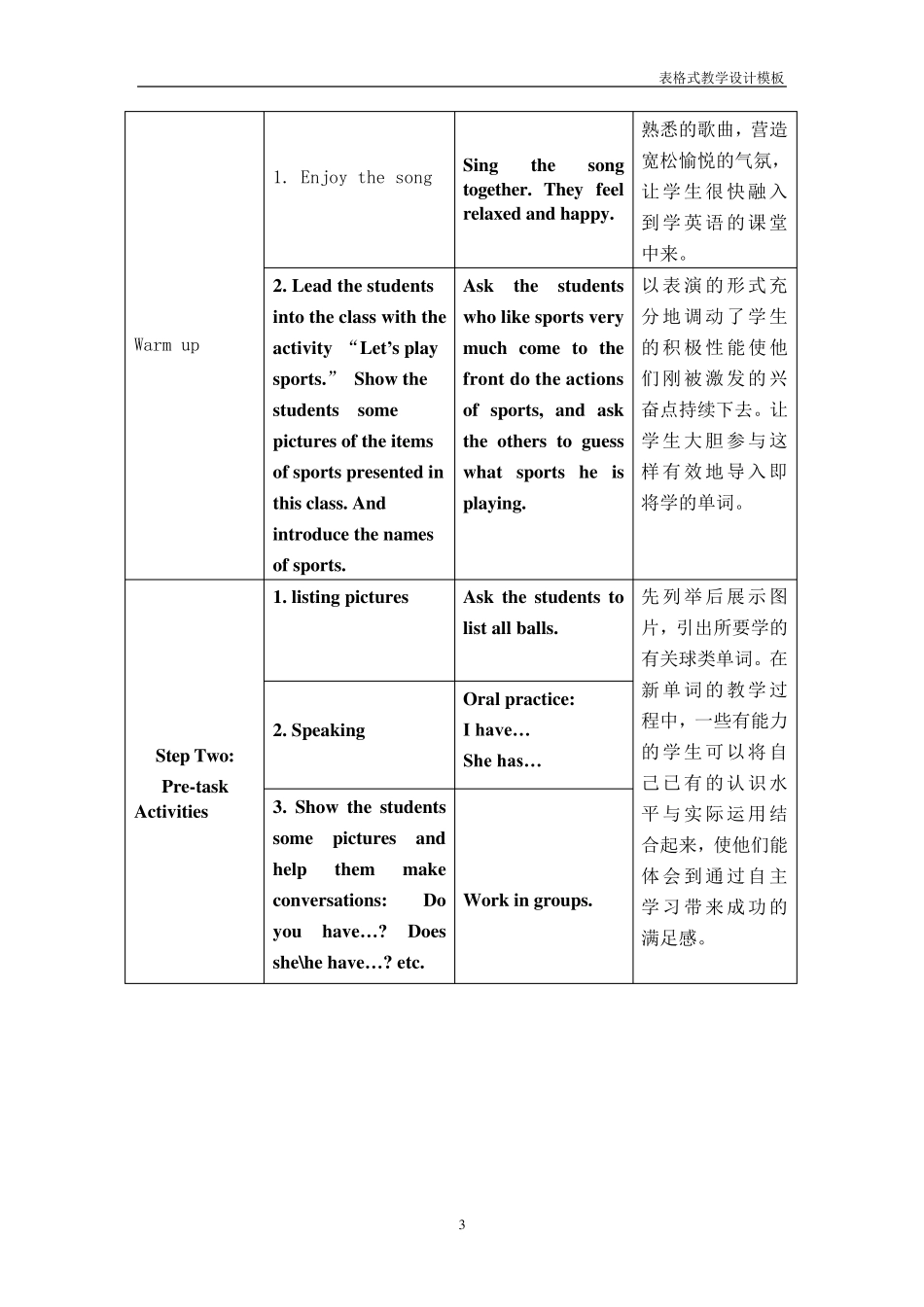 人教版七年级英语unit5表格式教学设计方案_第3页