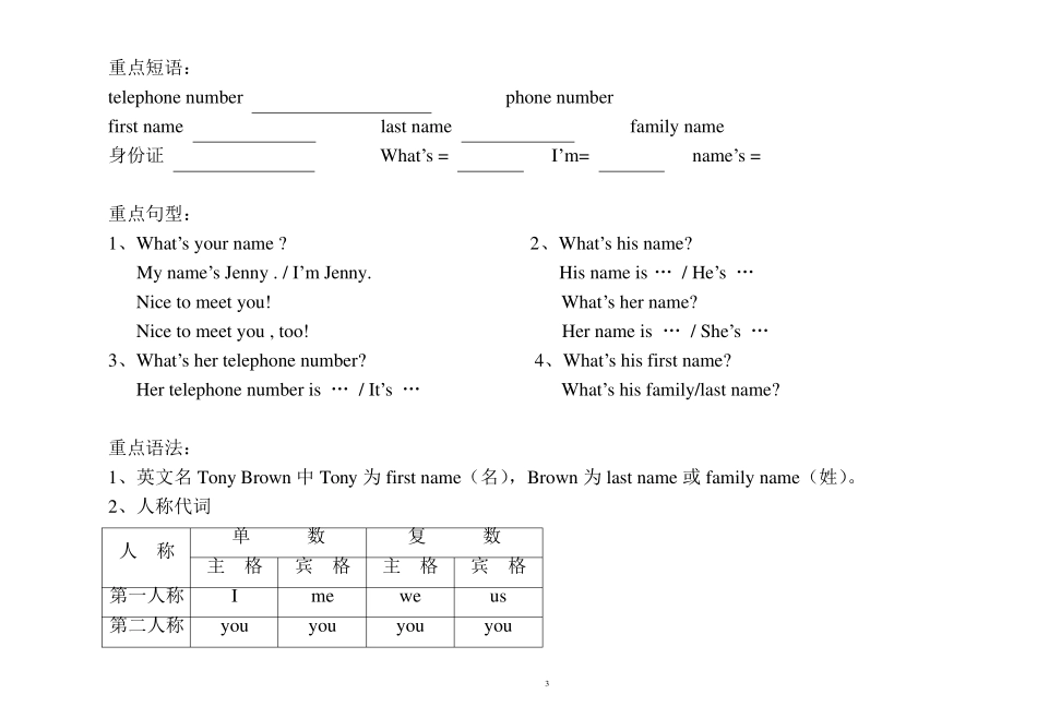 人教版七年级英语上册复习资料_第3页