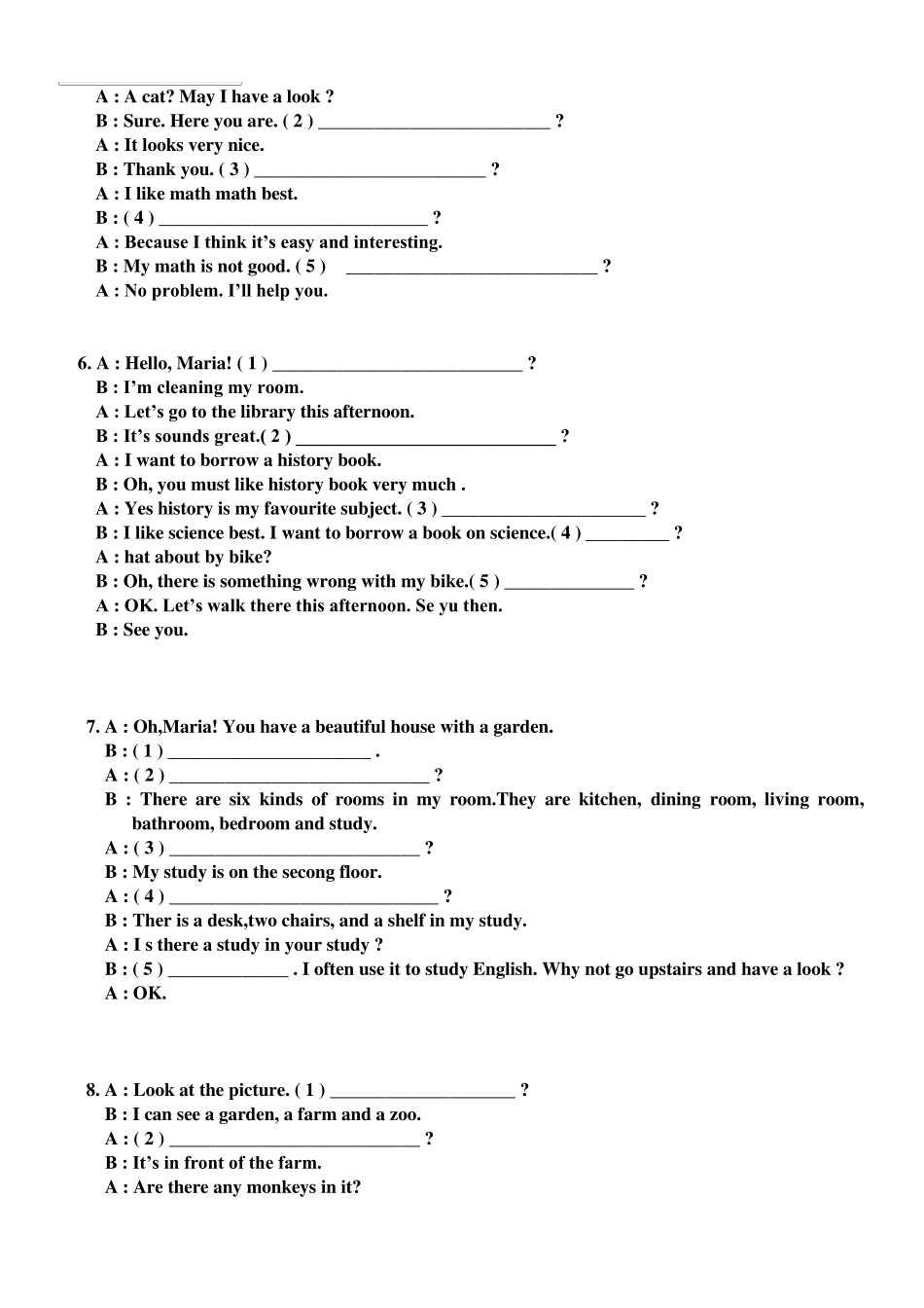 人教版七年级英语下册小题之补全对话专项练习含答案_第2页