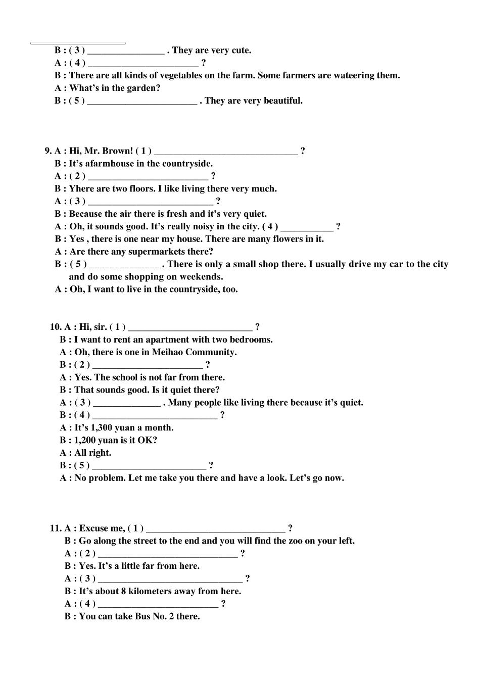 人教版七年级英语下册小题之补全对话专项练习含答案_第3页