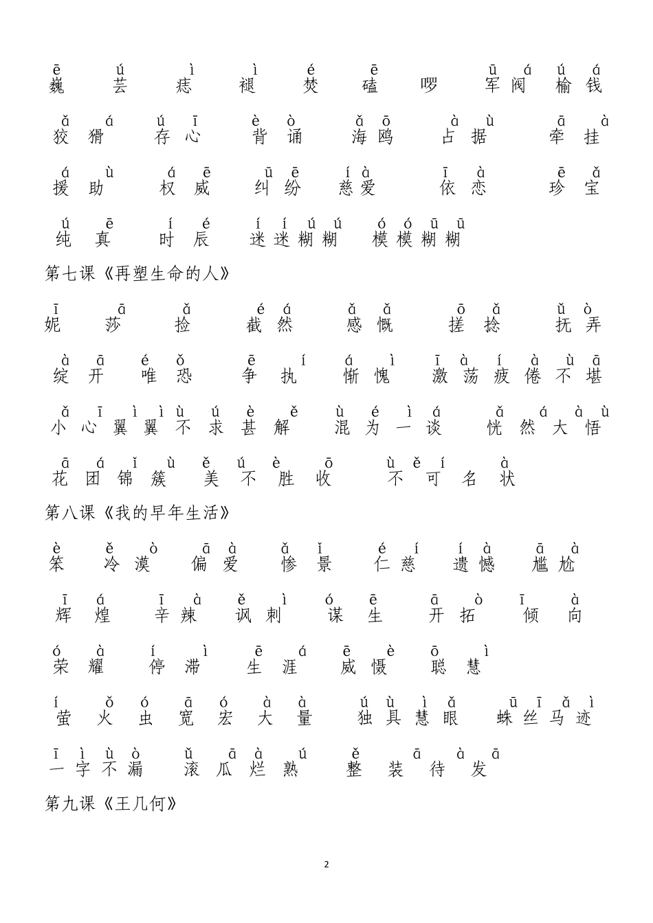 人教版七年级语文(上册)_课后词语拼音_第2页