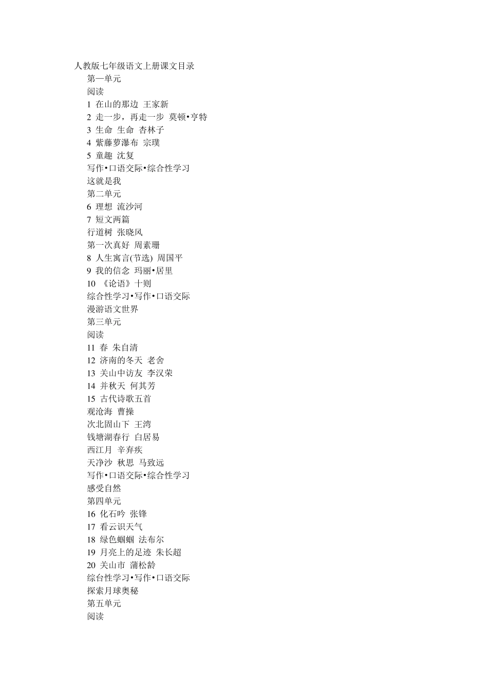 人教版七年级语文上册课文目录_第1页