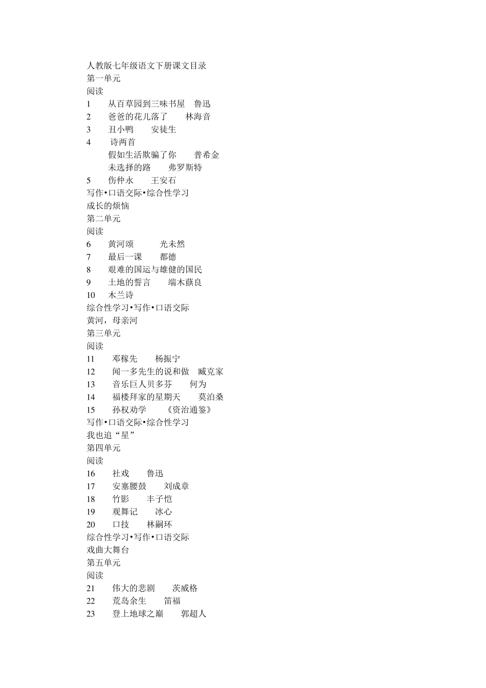 人教版七年级语文上册课文目录_第3页
