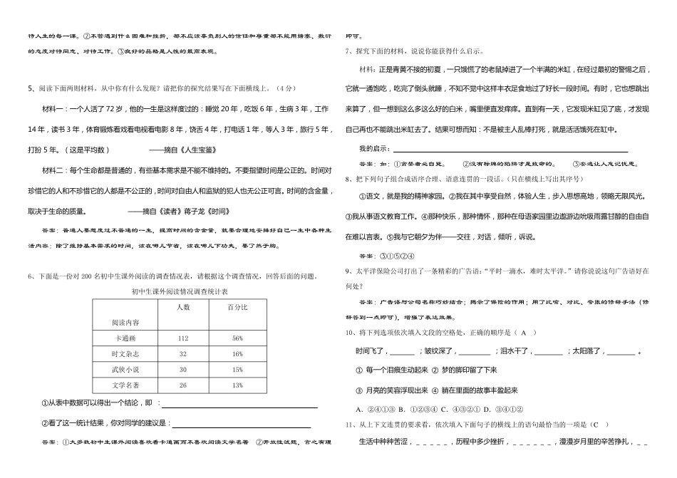 人教版七年级语文综合性学习试题_第2页