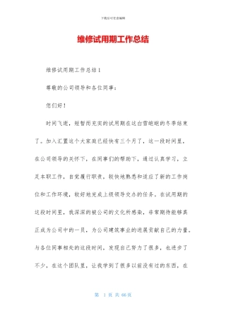 维修试用期工作总结