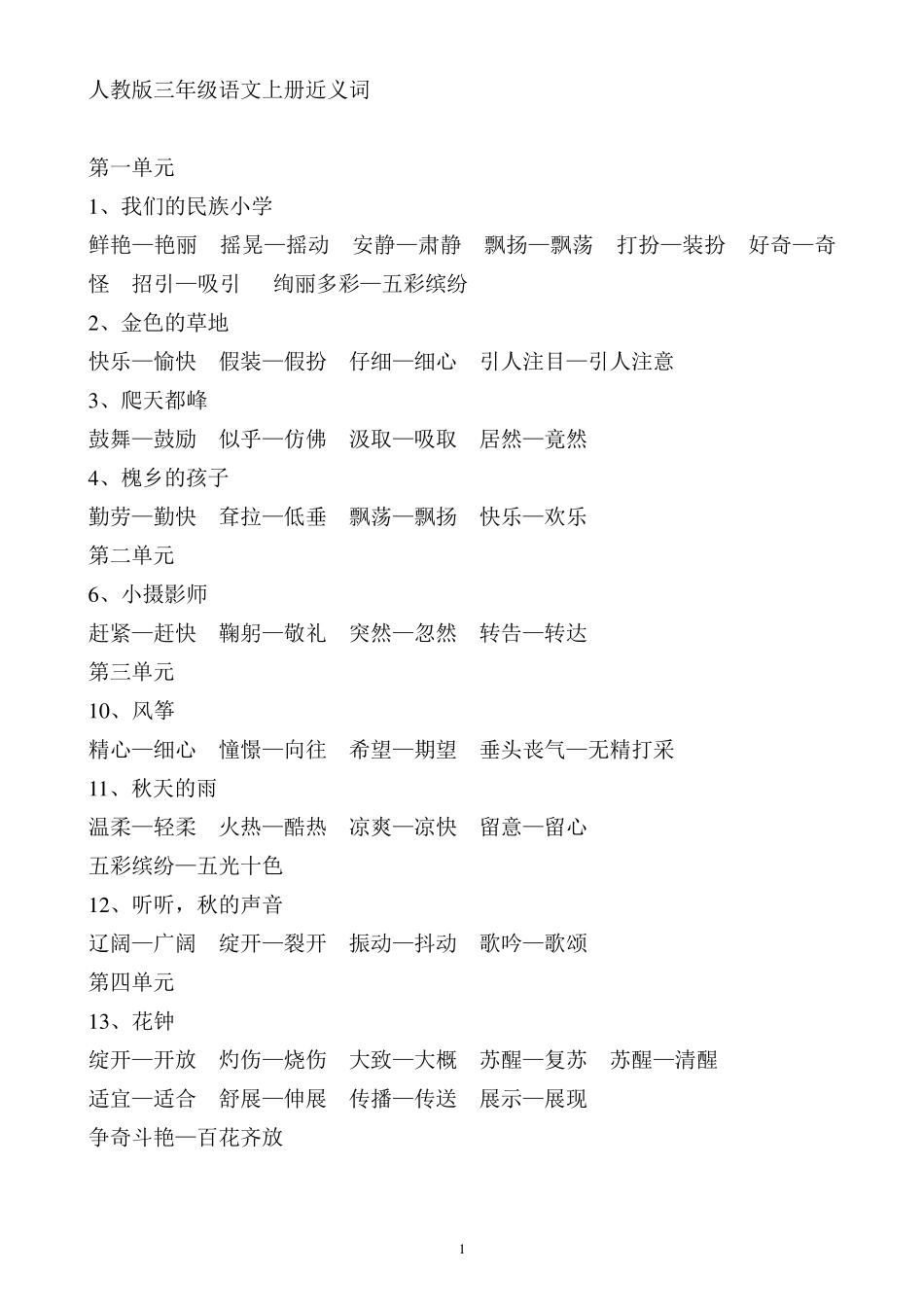 人教版三年级语文上册近义词_第1页