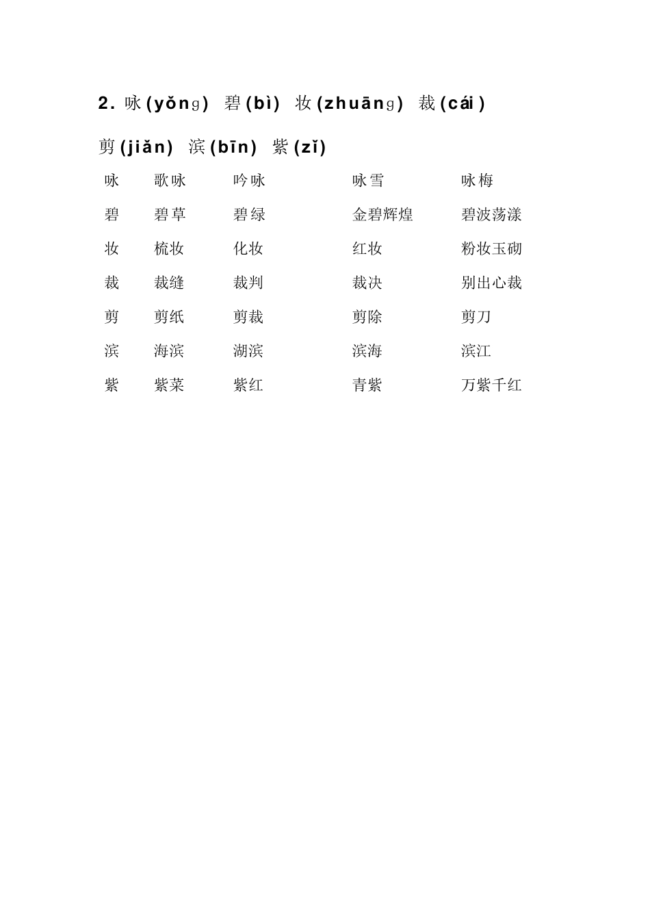 人教版三年级语文下册生字带拼音并组词_第2页
