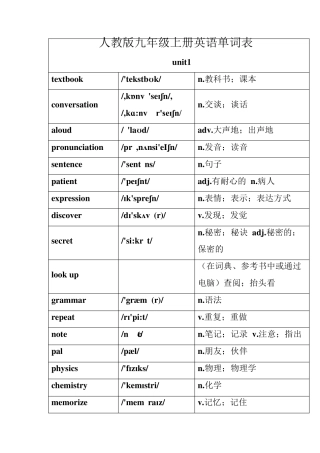 人教版九年级上册英语单词表