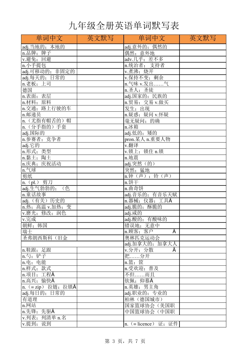 人教版九年级全册英语单词表(默写版)_第3页
