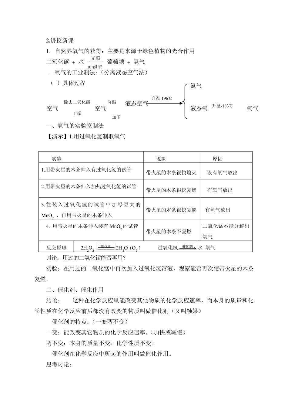 人教版九年级化学第二单元课题3教案《氧气的制取》_第2页