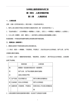 人教版九年级历史知识点归纳总结