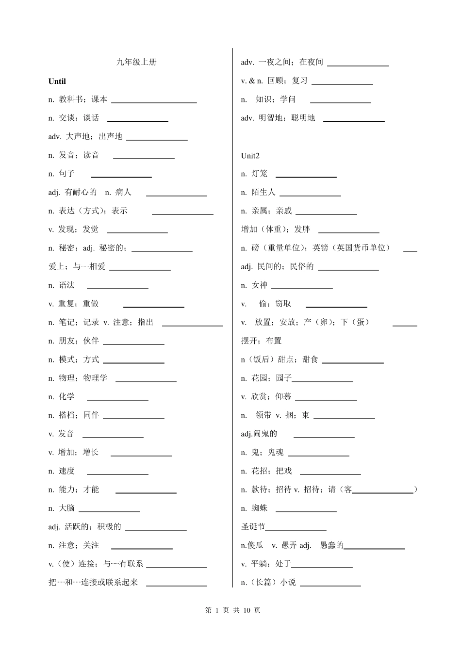 人教版九年级英语单词表默写版_第1页