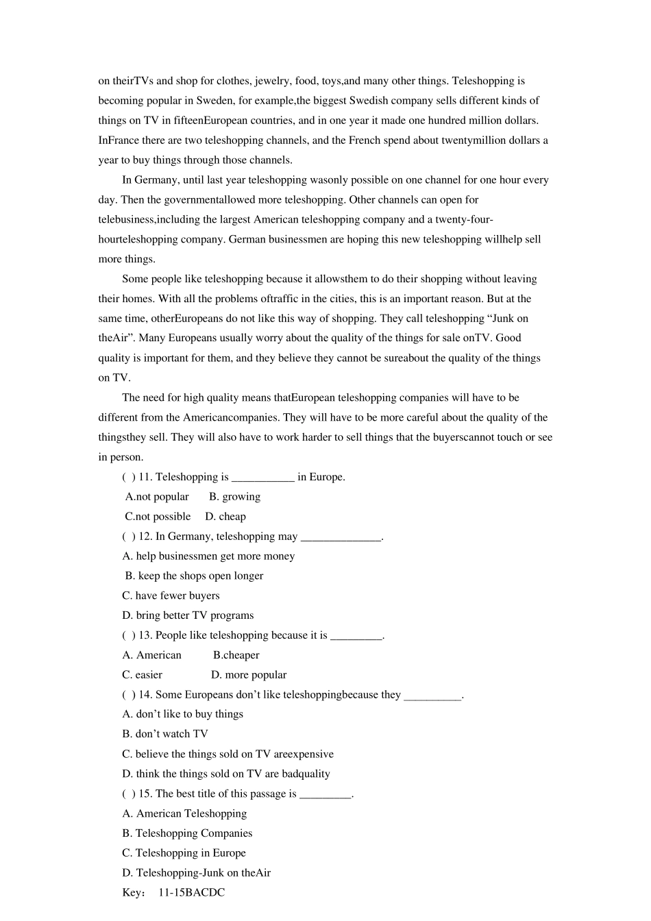 人教版九年级英语阅读理解训练题50篇附答案_第3页