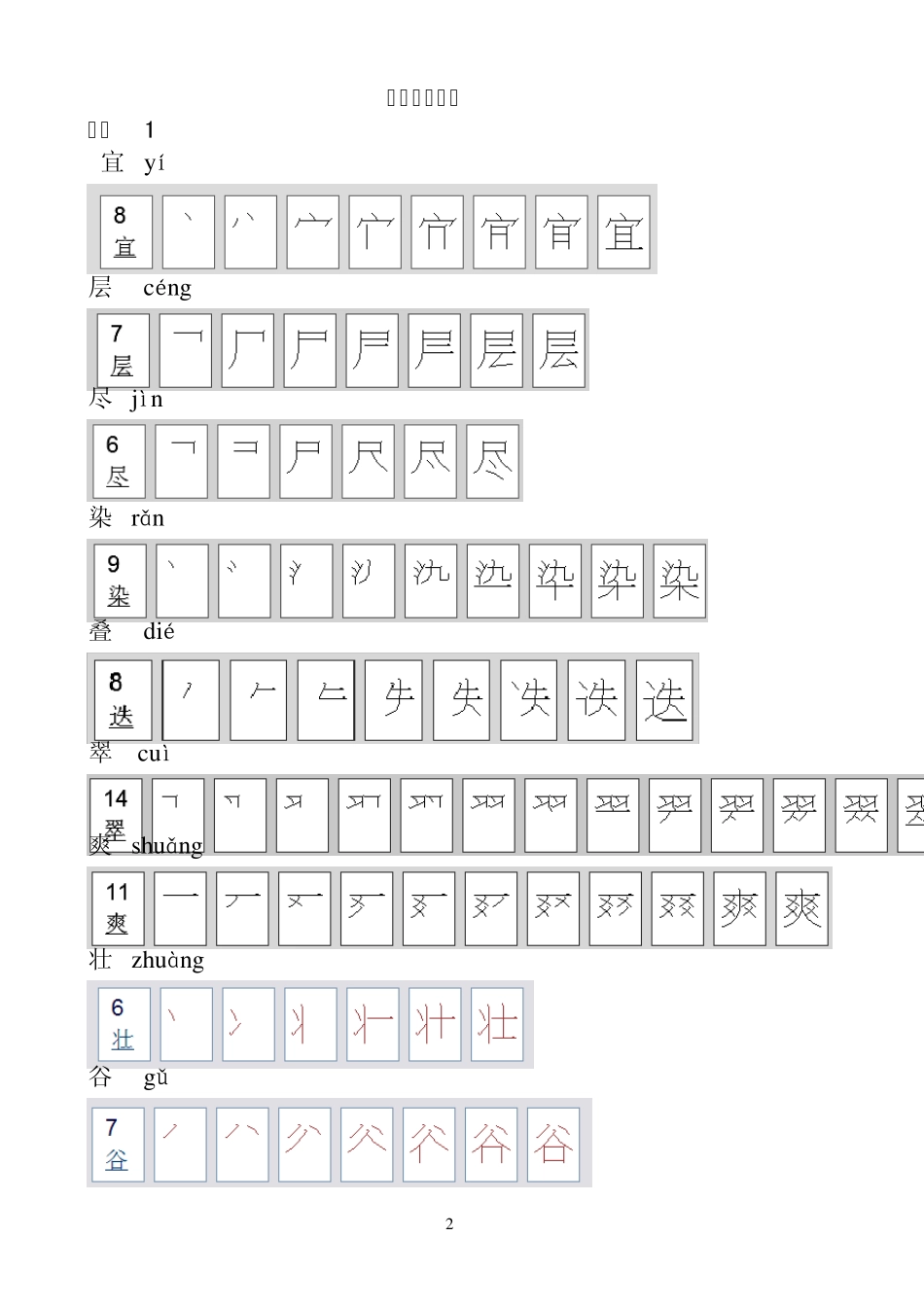 人教版二年级上册生字笔顺_第2页