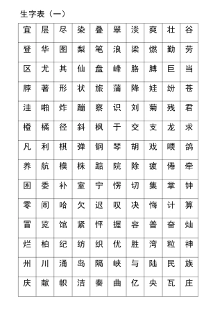 人教版二年级上册语文生字表