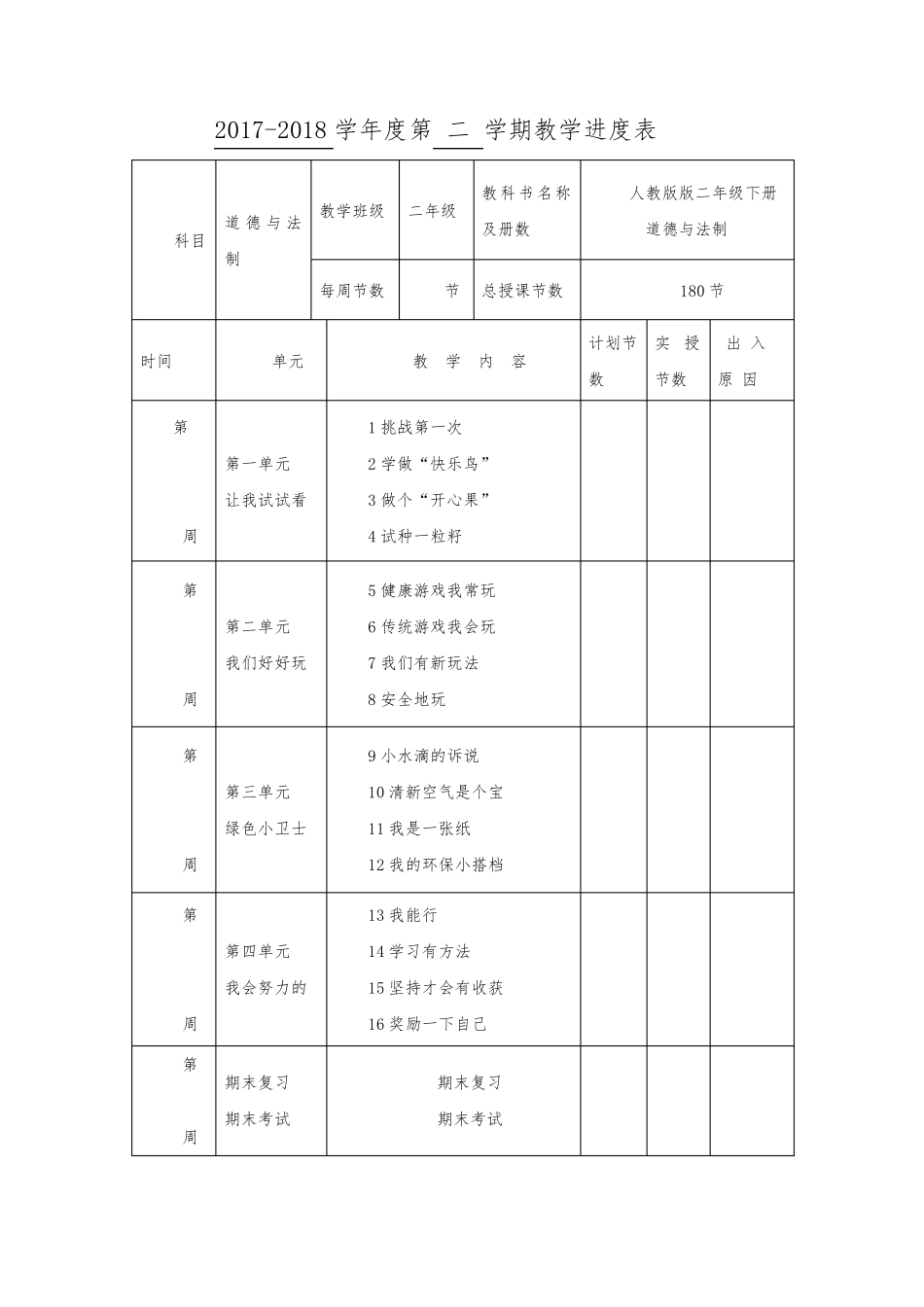 人教版二年级下册道德与法治教案_第2页