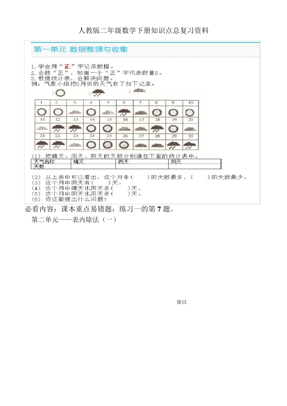 人教版二年级数学下册知识点归纳_第1页